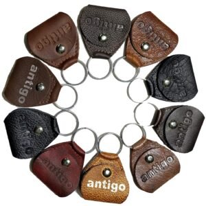 Antigo Leather Guitar Pick Holder Plectrum Pouch Case Bag KeyChain Set of 12 pcs Color-Assorted